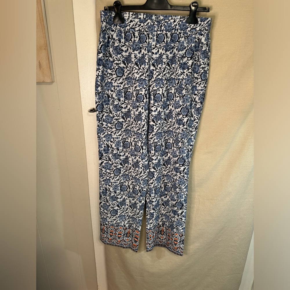 Talbots blue floral full length pants SIZE 8